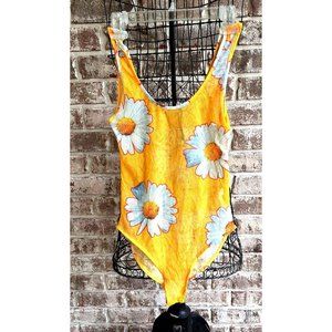 NWT Zara  Sheer Yellow Golden Daisy Mesh Bodysuit Small  Snap Closure Fe…